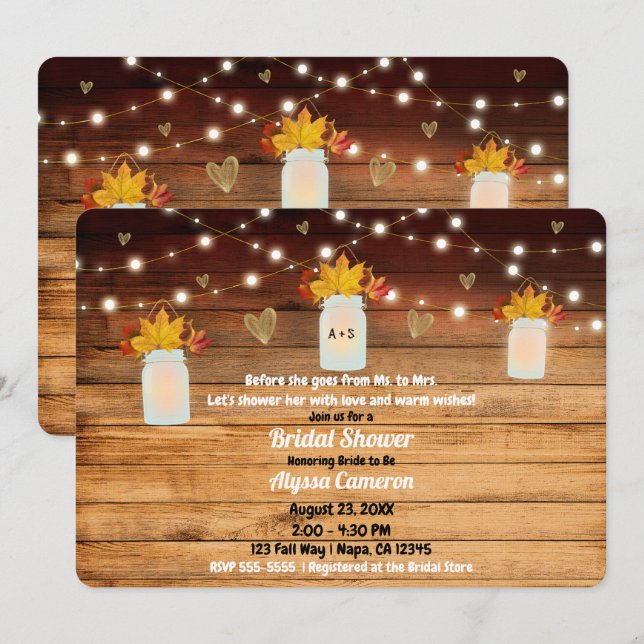 Invitación Caída Luces Rusas de Madera y Ducha Bridal Mason J (Anverso / Reverso)