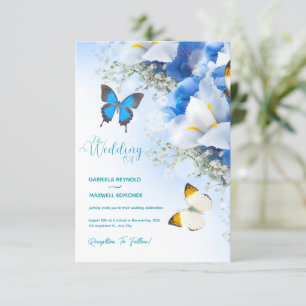 Invitación Caída Mariposa Naturaleza Azul Hidrangea Boda
