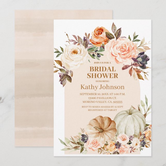 Invitación Caída Moderna Calabaza Floral Ducha Bridal (Anverso / Reverso)