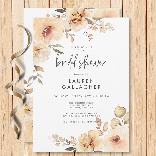 Invitación Caída Moderna Champagne Marco Floral Ducha Bridal (Modern Fall Champagne Floral Frame Bridal Shower Invitation)