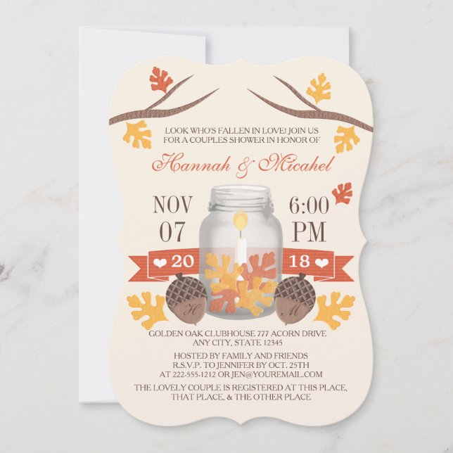 Invitación Caída monogramada deja ducha de las parejas de jab (Anverso)