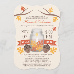 Invitación Caída Monogramada deja ducha de novia en Mason Jar