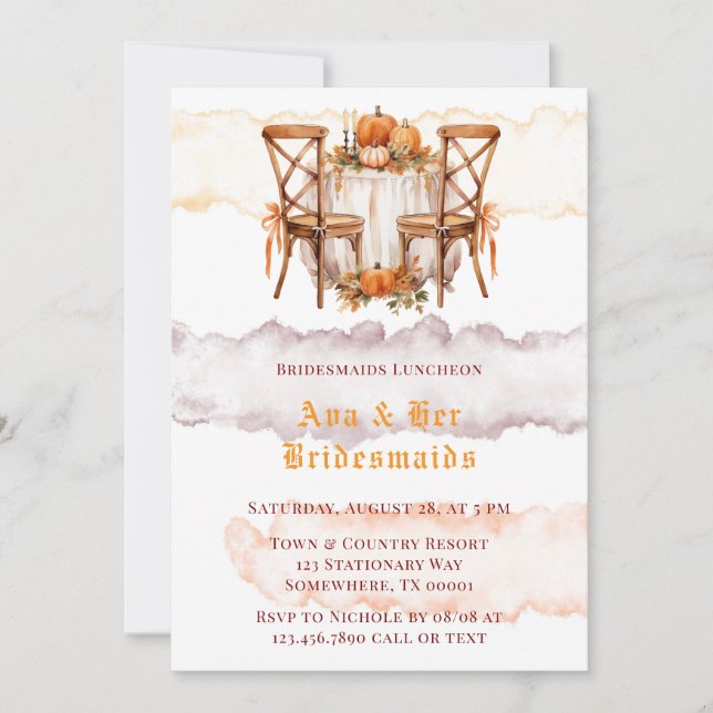 Invitación Caída Naranja Borgoña Floral Bridesmaids Luncheon (Anverso)