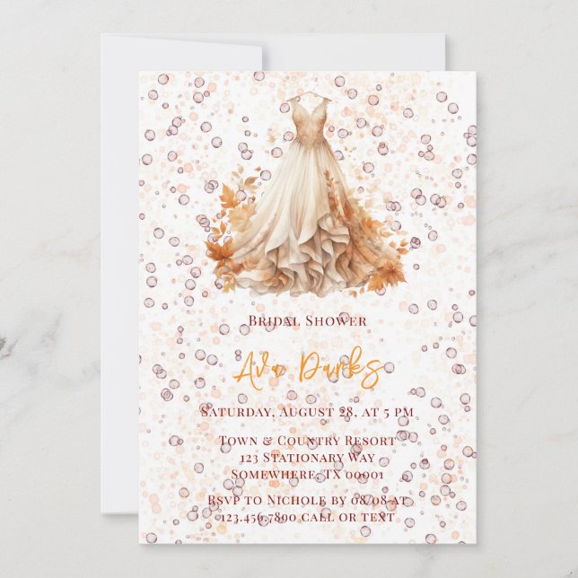Invitación Caída Naranja Borgoña Vestido floral Ducha de novi (Anverso)