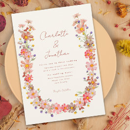 Invitación Caída naranja quemada por flores silvestres Boda