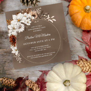 Invitación Caída Neutral Floral Blanca 90 cumpleaños Plaza