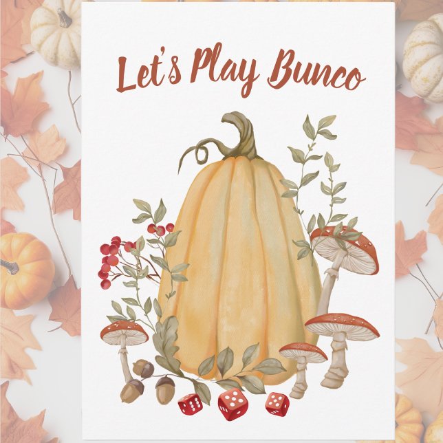 Invitación Caída Otoño Calabaza Floral Bunco (Autumn, Fall, Thanksgiving Bunco Party Invitation, )