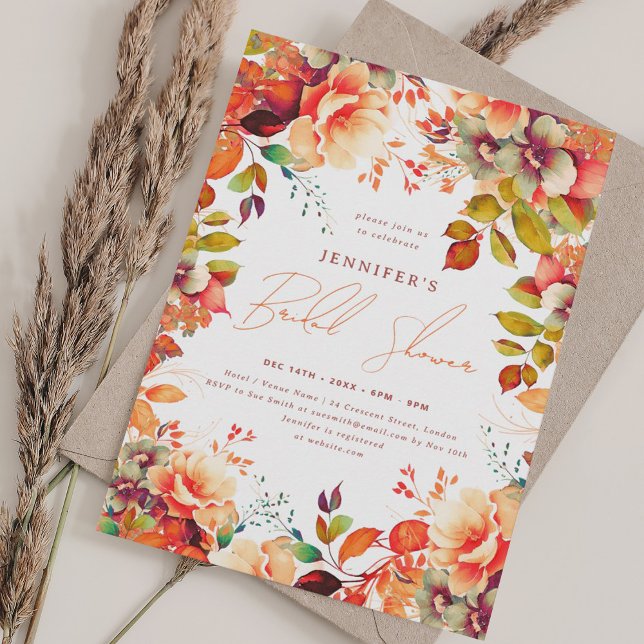 Invitación Caída Otoño Ducha Nocturna Pintada Floral (Fall Autumn Painted Floral Bridal Shower Invitation)
