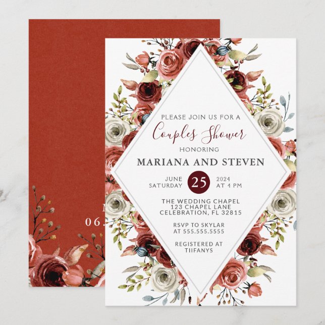 Invitación Caída otoño mezcla parejas ducha Boda floral (Anverso / Reverso)