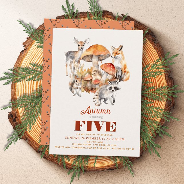 Invitación Caída/Otoño Mushroom Animales Woodland Cumpleaños (Subido por el creador)