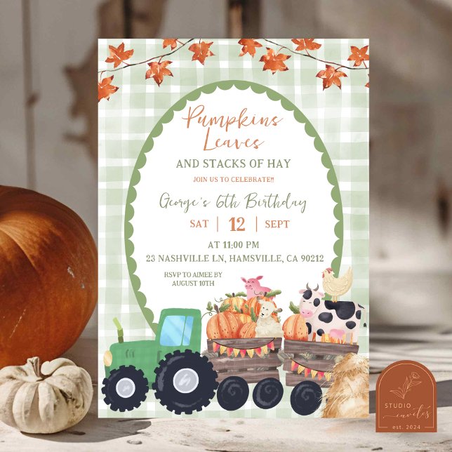Invitación Caída Otoño Sage Green Farm Animal Cumpleaños (Subido por el creador)