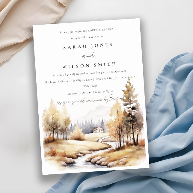Invitación Caída Otoño Watercolor Paisaje Parejas Ducha (Subido por el creador)