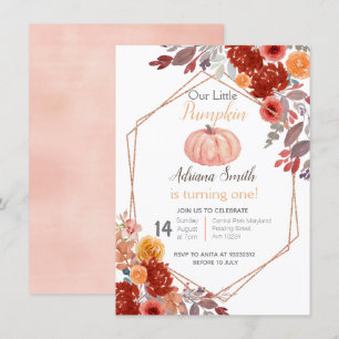 Invitación Caída Pequeña Calabaza Caída Cumpleaños Pastel Oto