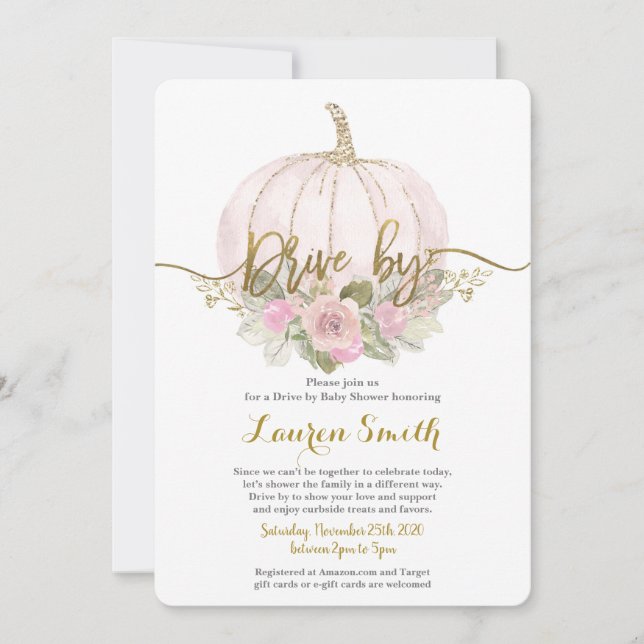 Invitación Caída por la calabaza rosa del chica Baby Shower (Anverso)