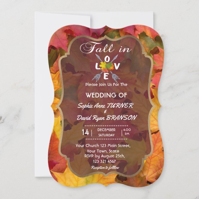 Invitación Caída romántica en el amor Foliage Arroja a Boda (Anverso)