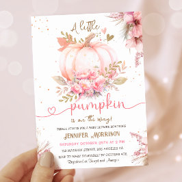 Invitación Caída rosa del otoño del pequeño Chica de Baby Sho
