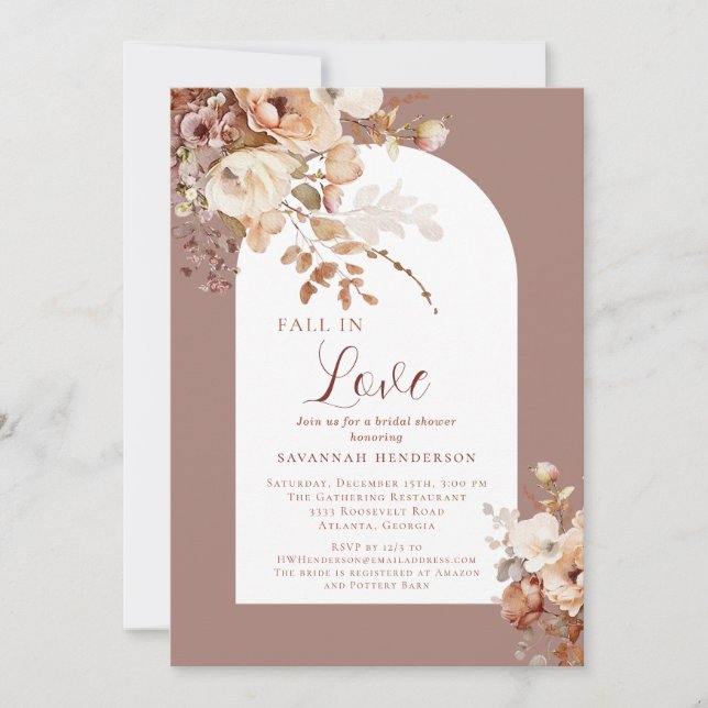 Invitación Caída Rosa Duste En El Amor Floral Ducha De Novias (Anverso)