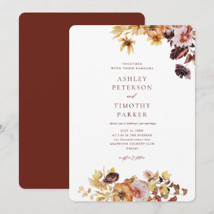 Invitación Caída Rusa Borgoña Boho Boda Floral