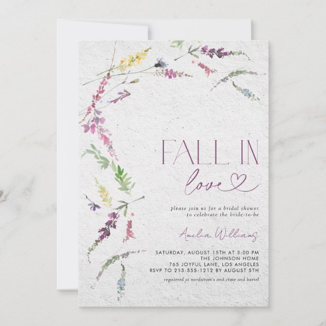 Invitación Caída rusa en amor acuarela de flores silvestres (Anverso)