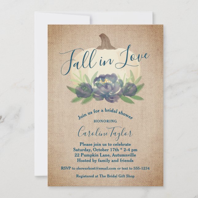 Invitación Caída rusa en amor Floral Azul ducha de novia (Anverso)