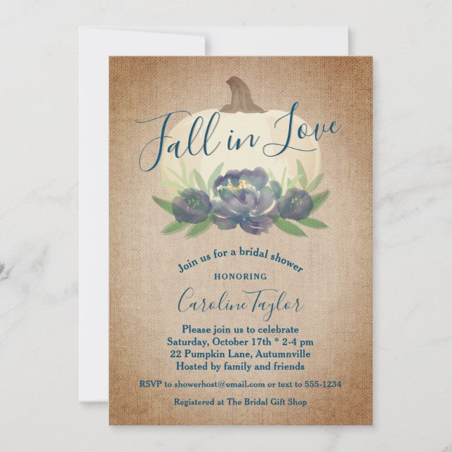 Invitación Caída rusa en amor Floral Azul ducha de novia (Anverso)