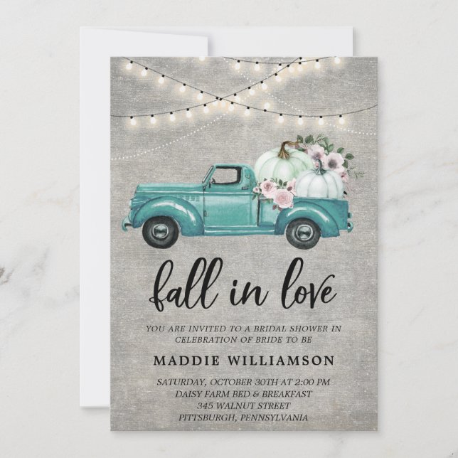 Invitación Caída Rusa en el Amor Calabazas Floral Ducha Brida (Anverso)