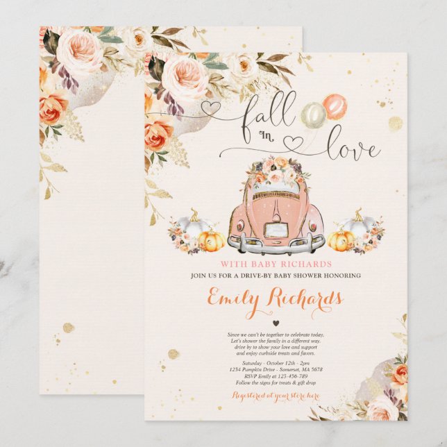 Invitación Caída Rusa Enamorada Calabaza De Baby Shower (Anverso / Reverso)