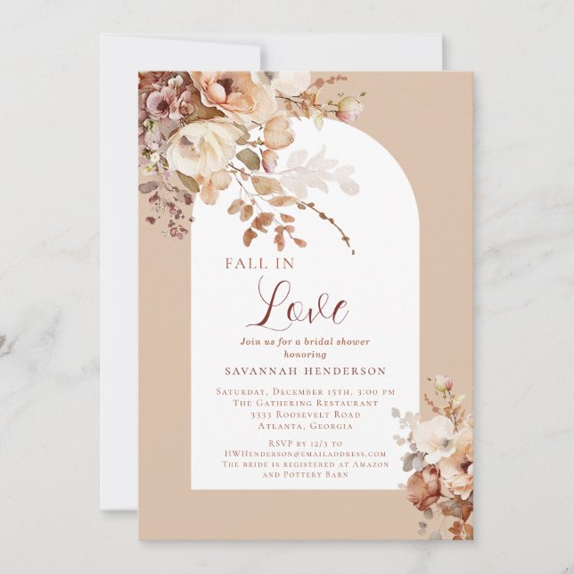 Invitación Caída Rusa Enamorada Floral Ducha Bridal (Anverso)