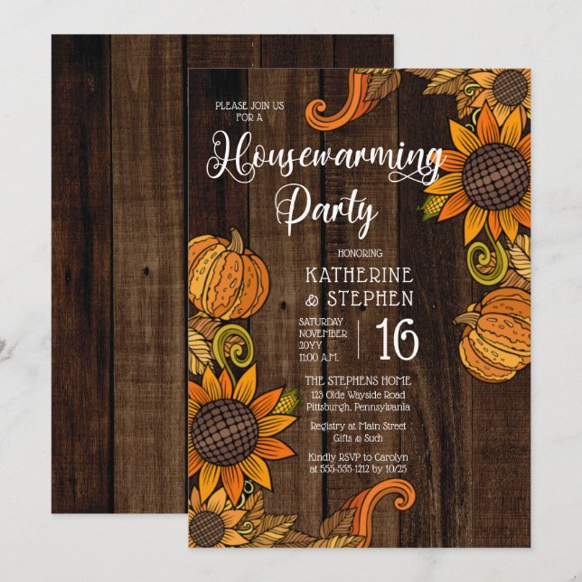 Invitación Caída Rusa | Fiesta del otoño de los girasoles (Anverso / Reverso)