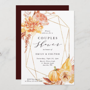 Invitación Caída Rusa Floral Oro Gemétrico Ducha