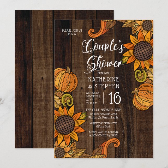Invitación Caída Rusa | Otoño La ducha de la pareja de giraso (Anverso / Reverso)