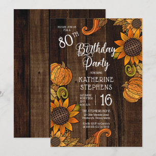 Invitación Caída Rusa Otoño Sunflowers 80ª Fiesta de Cumplea