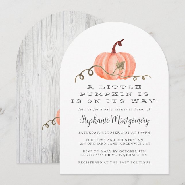 Invitación Caída Rusa Pequeña Calabaza Baby Shower (Anverso / Reverso)