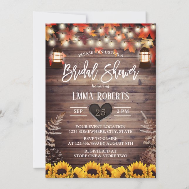Invitación Caída Rusa Sunflower & Lantern Bridal Shower (Anverso)