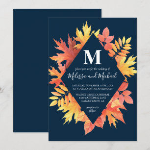 Invitación Caída rusa y Naranja deja Boda