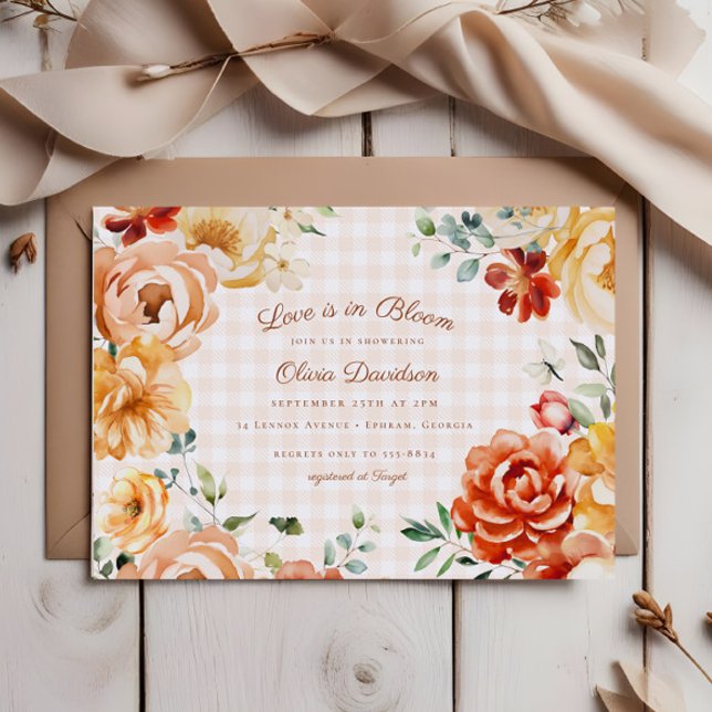 Invitación Caída Rust Gold Floral Gingham Bridal Shower (Subido por el creador)