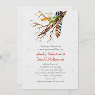 Invitación Caída Rustic Boho Feathers Vines Boda  