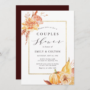Invitación Caída Rústica Acuarela Floral Parejas Ducha
