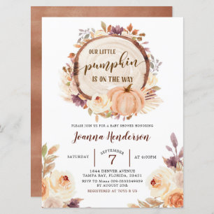 Invitación Caída Rústica Boho Woodland Pumpkin Baby Shower