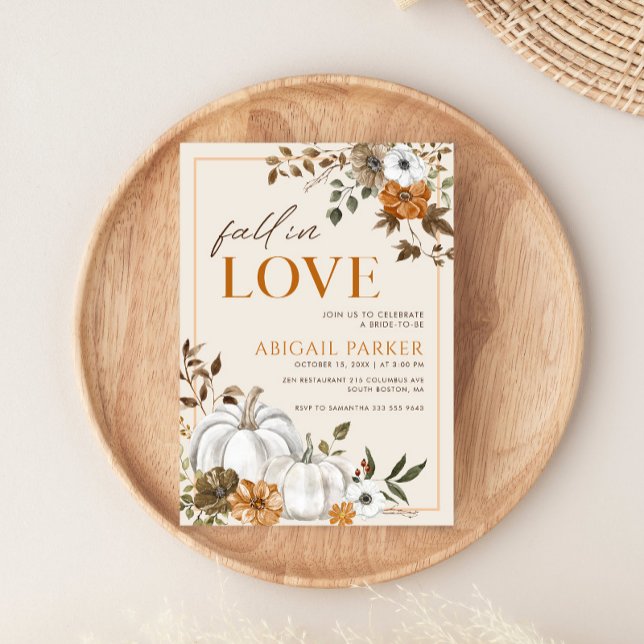 Invitación Caída Rústica Calabaza Blanca Ducha de Novias (Fall Rustic Floral Pumpkin Bridal Shower Invitation)