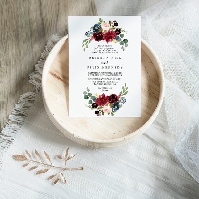 Invitación Caída Rústica caligrafía borgoña Boda de diamantes (Subido por el creador)