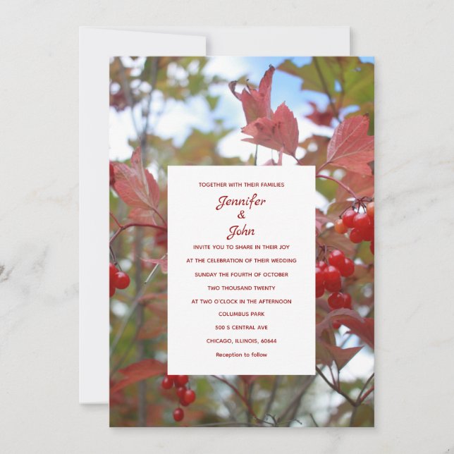 Invitación Caída rústica deja a Boda fotográfico de Berries e (Anverso)