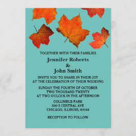 Invitación Caída Rústica deja Boda azul Verde azulado Naranja