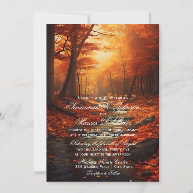Invitación Caída Rústica deja Boda natural del otoño (Anverso)