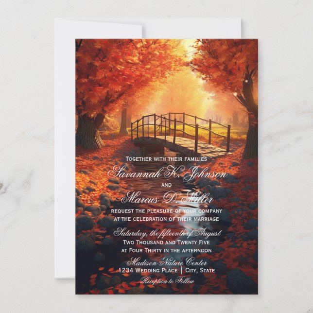 Invitación Caída Rústica deja Boda natural del otoño (Anverso)