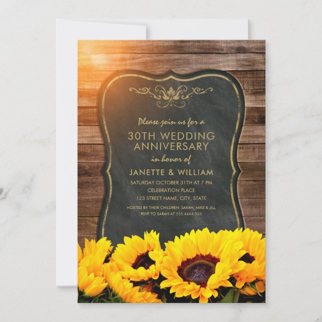 Invitación Caída Rústica del 30 Aniversario del Girasol (Anverso)