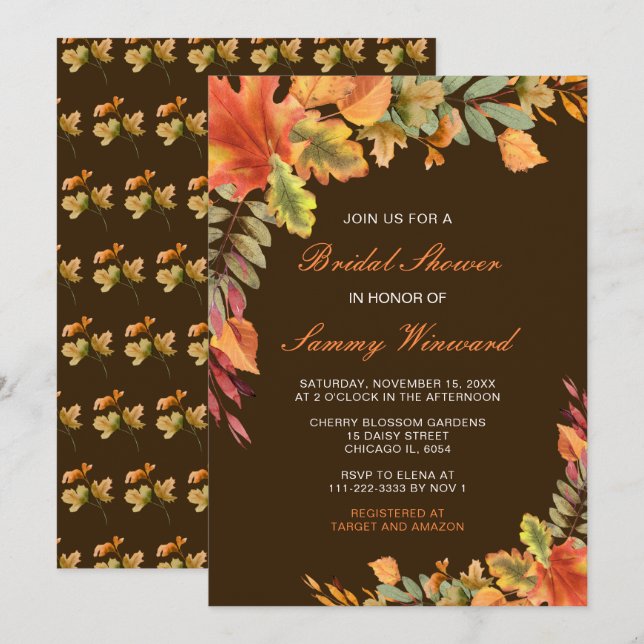 Invitación Caída Rustica del Otoño Deja Ducha Bridal (Anverso / Reverso)