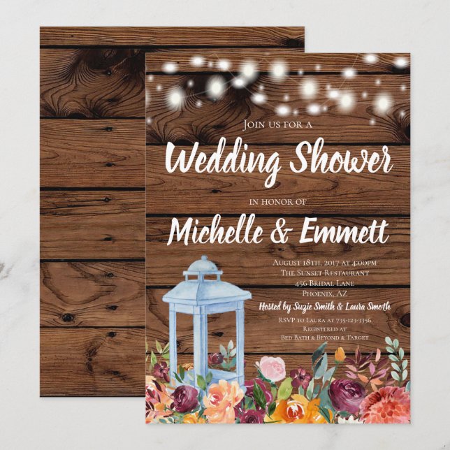 Invitación Caída Rústica Ducha De Boda Floral De Otoño (Anverso / Reverso)