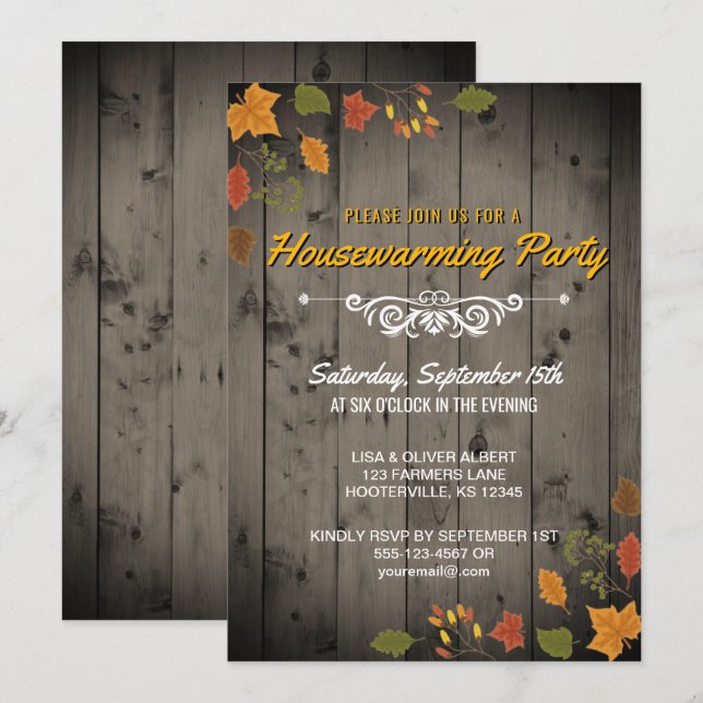 Invitación Caída Rústica Fiesta Calentador Otoño Deja Madera (Anverso / Reverso)