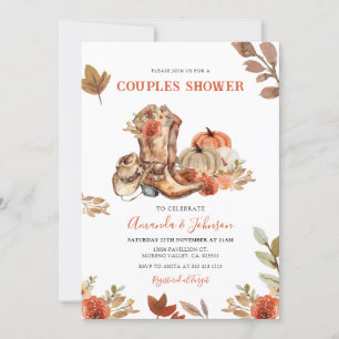 Invitación Caída Rústica Floral Boots Calabaza Ducha Pareja